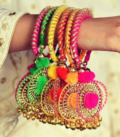 LAMANSH ® Multicolor / Free Size / 6 pc LAMANSH® Pack of 6 Sangeet Mehndi Ganey Ganaas Indian Wedding Bracelets Assorted colours Mehendi Mayoon Maiyan Kalire Punjabi Wedding Mehndi Favors Gifts