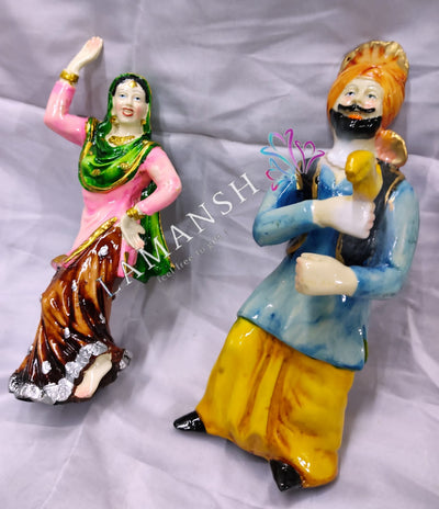 LAMANSH® Multicolor / Polyresin / 12 inches LAMANSH® Traditional Handcrafted Rajasthani Polyresin Folk Puppets aka Rajasthani Dolls Art, Handmade Puppet Pair for Home Décor, Cultural Program and Events.