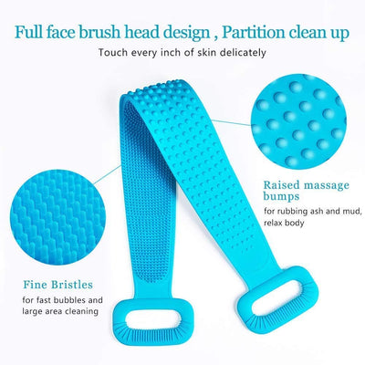 LAMANSH Multicolor / Rubber / 3 LAMANSH® (pack of 3) Silicone Body Back Scrubber Big Size 71x10cm, Double Side Bathing Brush for Skin Deep Cleaning Massage, Dead Skin Removal Exfoliating Belt for Shower
