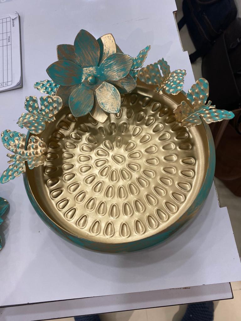 LAMANSH Multicolor / Steel / 2 LAMANSH® Pack of 2 Decorative Round Lotus Shape Metal Urli Pot Floating Candle Flower for Diwali Decoration