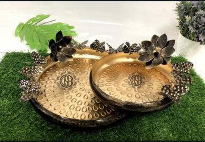 LAMANSH Multicolor / Steel / 2 LAMANSH® Pack of 2 Decorative Round Lotus Shape Metal Urli Pot Floating Candle Flower for Diwali Decoration