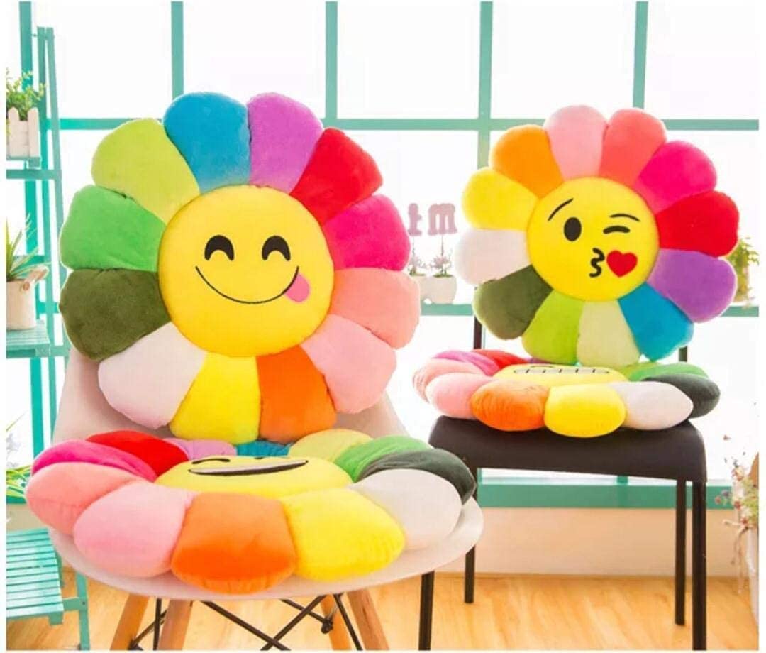 LAMANSH Multicolor / Velvet / 2 LAMANSH® Soft Velvet Sunflower Fiber Filled Smiley Back Seat Cushions, Use in Kids Playing, Room Decorate, Set of 2 Pieces,