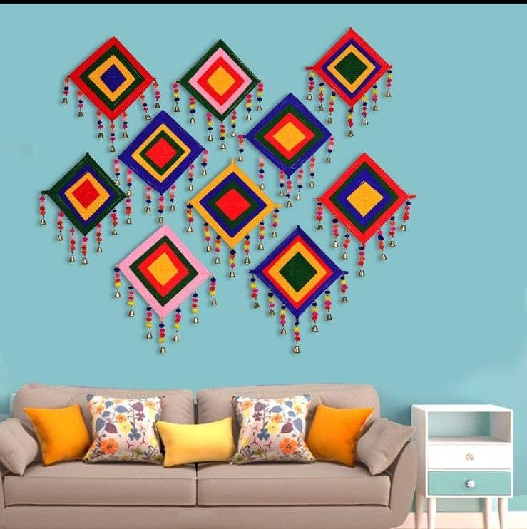 LAMANSH Multicolor / Wood / 10 LAMANSH® Multicolor ( pack of 10 ) Designer Square wall Hanging For home Decor, Wedding Decor & Events.Decorative Showpiece