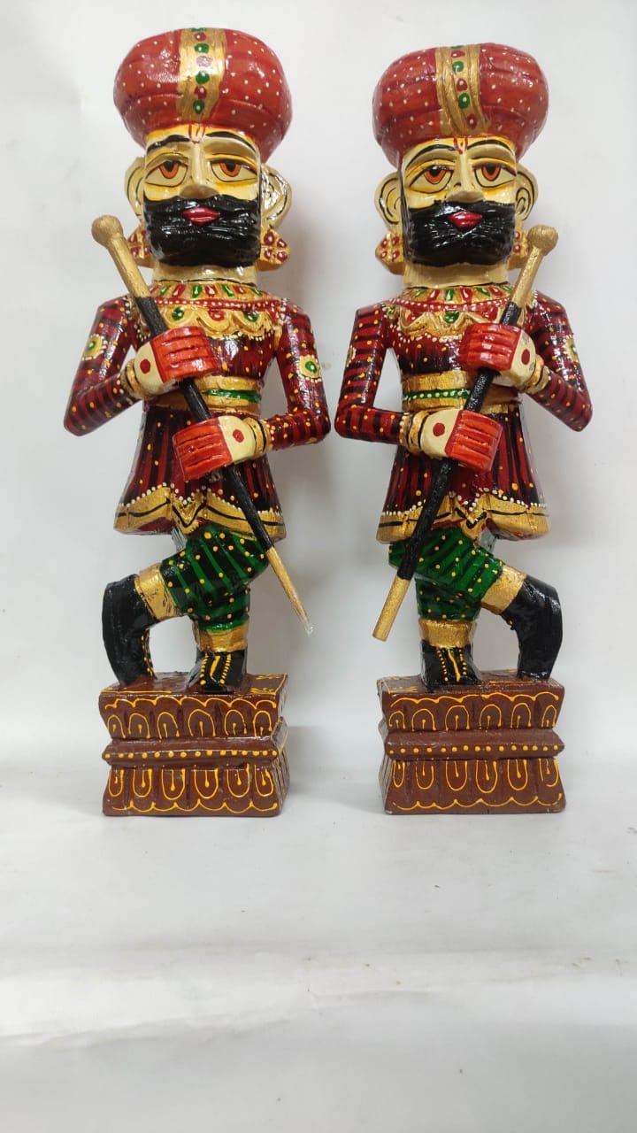 LAMANSH Multicolor / Wood / 15 Inch LAMANSH® Set of 2 Handicrafted Wooden Darbaan or Royal Guards 15 Inch Showpiece Figurine Cum Decorative Figures for Home Decor, Room Decor and Gifts