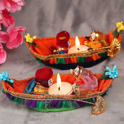 LAMANSH Multicolor / Wood / 2 LAMANSH® (Pack of 2) Diwali Decor Tealight Candle Holder Handmade Recycled Material Rajasthani Dolls Puppet Tealight Candle Holder,