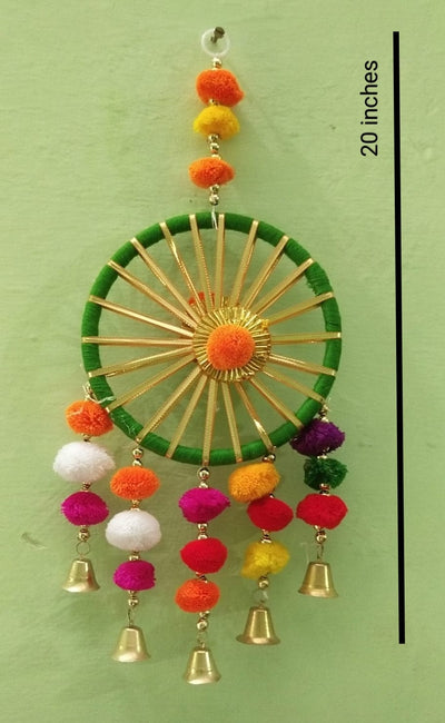 LAMANSH Multicolor / Wood / Fabric / Gota / 20 LAMANSH® ( Pack of 20 ) Round Gota Chakri Hangings Wedding Decor Dreamcatcher Wall Hangings Indian Shaadi Decorations Decor Photobooth Backdrop
