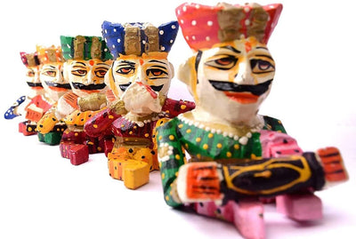 LAMANSH Multicolor / Wooden / Standard LAMANSH® Wooden Traditional Handmade Handicraft Sitting Musician/Bawla Set 4 inch Decorative Gift Item Home ( pack of 5) Bawla set