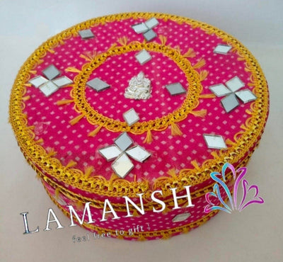 LAMANSH Multicolour / Cardboard / 50 LAMANSH® ( Pack of 50, 8 inch diameter) Rajasthani sweet Hamper Box for Wedding Functions / Round Cardboard Meethai Boxes with Mirror Work