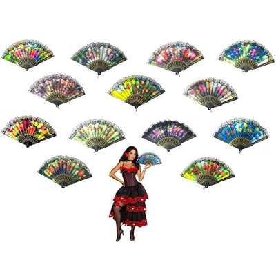 LAMANSH Multicolour / Plastic / 10 LAMANSH® (Pack of 10) Plastic Fans for Gifting & Decoration Hand Fans, Plastic Designer Handheld Folding Fans
