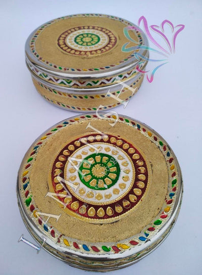 LAMANSH Multicolour / Steel / 2 LAMANSH® Pack of 2 Meenakari Worked Small Stainless Steel Flower Design Food Storage Box Easy Carry Gift Item 300 ml Capacity