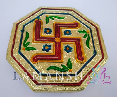 LAMANSH Multicolour / Wood / 1 LAMANSH® Meenakari Wooden Chowki puja mini bajot for Laddu Gopal ji swastika Designed for Home & Office Decor for Pooja