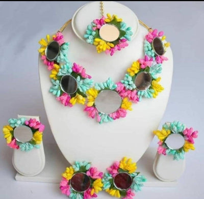 Lamansh Necklace, Earring & Bracelet Set Multicolour / Free size / Haldi Lamansh Artificial Floral Jewellery Set