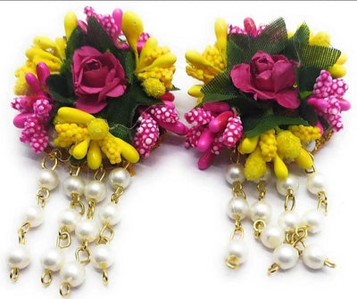 Lamansh Necklace, Earring, Maangtika & 2 Bangles Set Pink-Yellow / Standard size / Haldi Lamansh 🌺🌻🌹🌷 Flower Jewellery Set