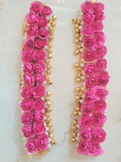 Lamansh Necklace, Earring, Maangtika & 2 Bracelets & 2 Anklets Set Pink-White / Standard size / Haldi Lamansh 🌺🌻🌹🌷 Flower Jewellery Set
