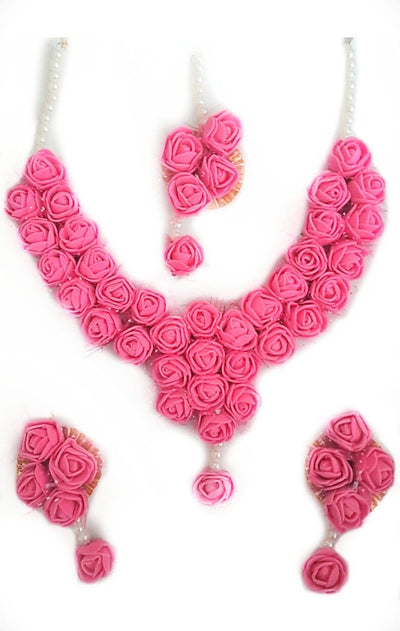 LAMANSH Necklace , Earring, Maangtika & Bangle Set Pink / Free Size / Bridal Style New Jaipur Handicraft Artificial Flower Jewellery Set