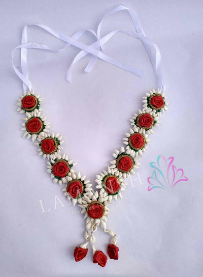 Lamansh Necklace, Earring, Maangtika, Bangles set & Kamarband 1 Kamarband / White-Red LAMANSH® Special Floral Kamarbandh 🌺 Jewellery Set
