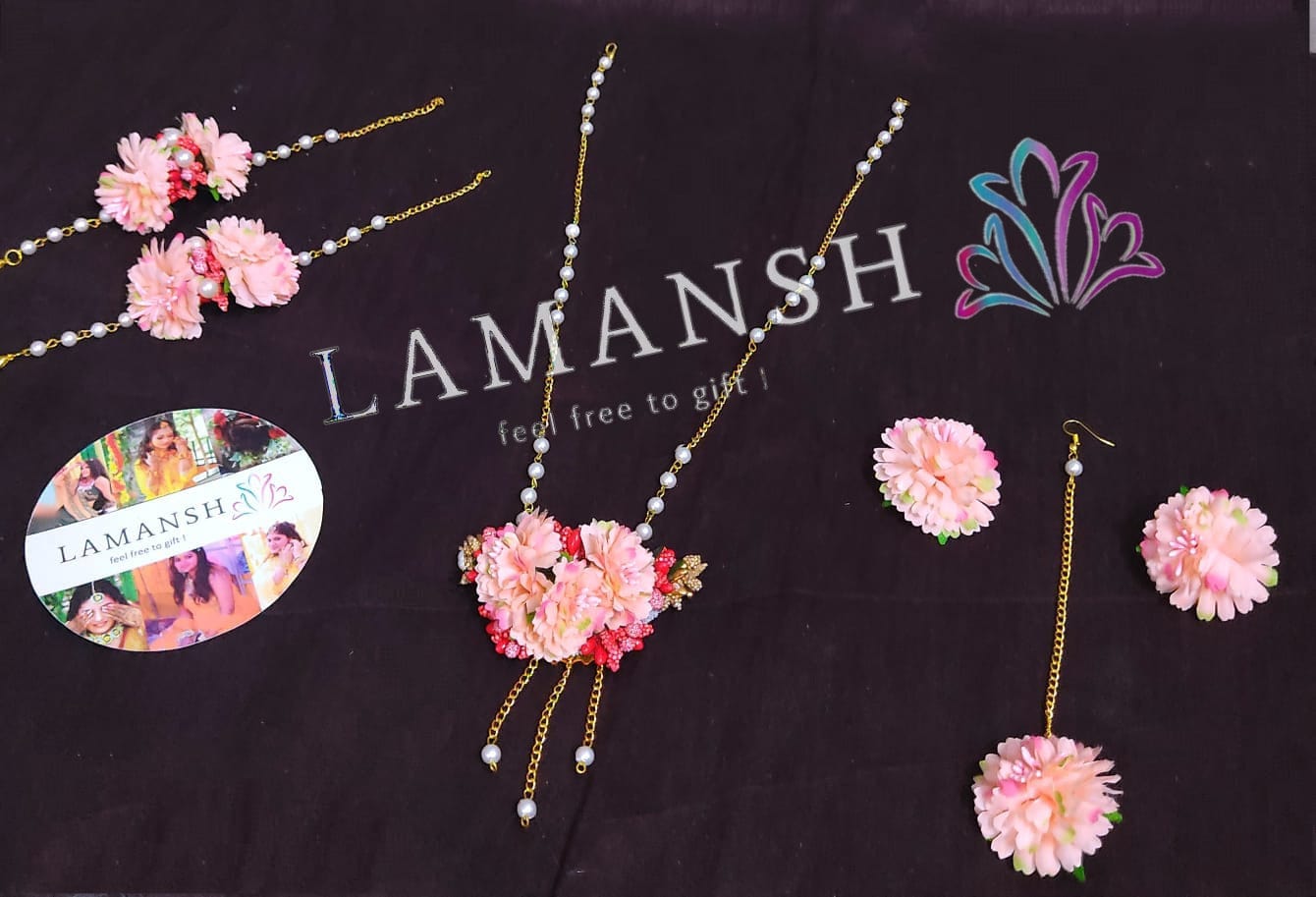 LAMANSH Necklace ,Earring, Maangtika & Bracelet Set Lamansh® Pendant 🌺Floral Jewellery Set With Ring