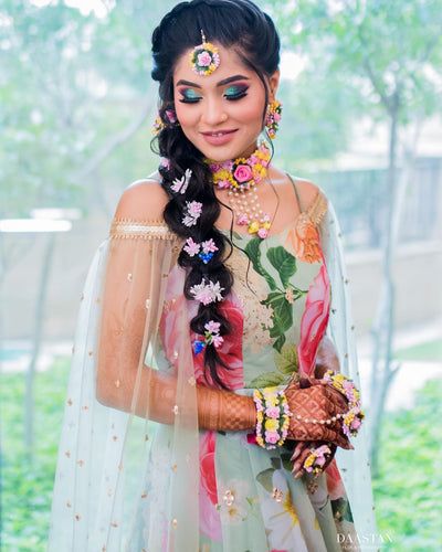 LAMANSH Necklace ,Earring, Maangtika & Bracelet Set Multicolor / Free Size / Bridal Look Lamansh® 🌺🌻🌹🌷 Floral Jewellery Set