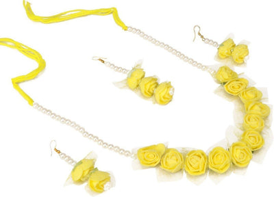 Lamansh Necklace, Earring, Maangtika & Bracelet Set Yellow / Free size / Haldi Lamansh 🌺🌻🌹🌷 Flower Jewellery Set