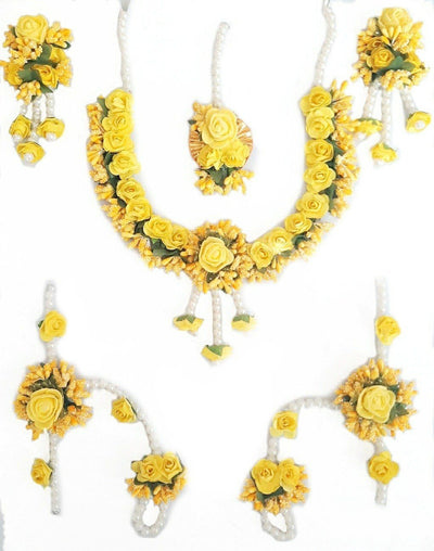 Lamansh Necklace, Earring, Maangtika & Bracelet Set Yellow / Free size / Haldi & Mehandi Lamansh Artificial Flower Jewellery Set