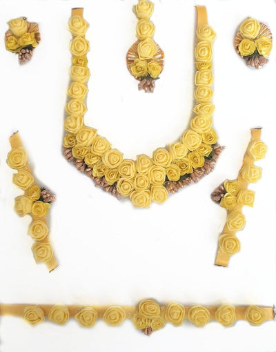 Lamansh Necklace, Earring, Maangtika & Bracelet Set Yellow-Gold / Free size / Haldi & Mehandi Lamansh Artificial Flower Jewellery Set