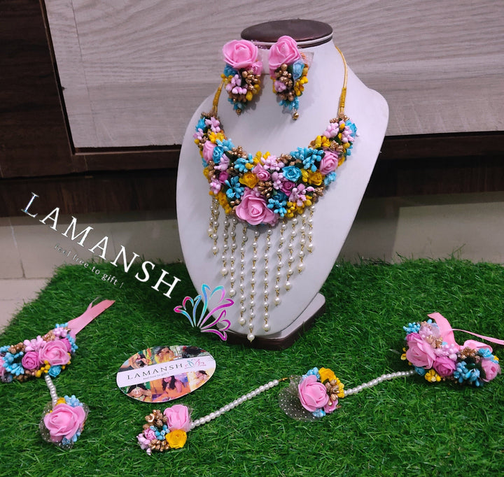 LAMANSH® Bridal Flower 🌺 Jewellery Set for Haldi Mehendi Floral