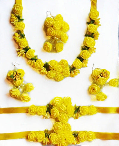 LAMANSH Necklace , Earring, Maangtika & Bracelets Set Yellow / Free Size / Bridal Style New Jaipur Handicraft Floral Jewellery Set