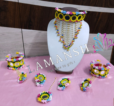 Multicolour mirror floral jewellery set for haldi
