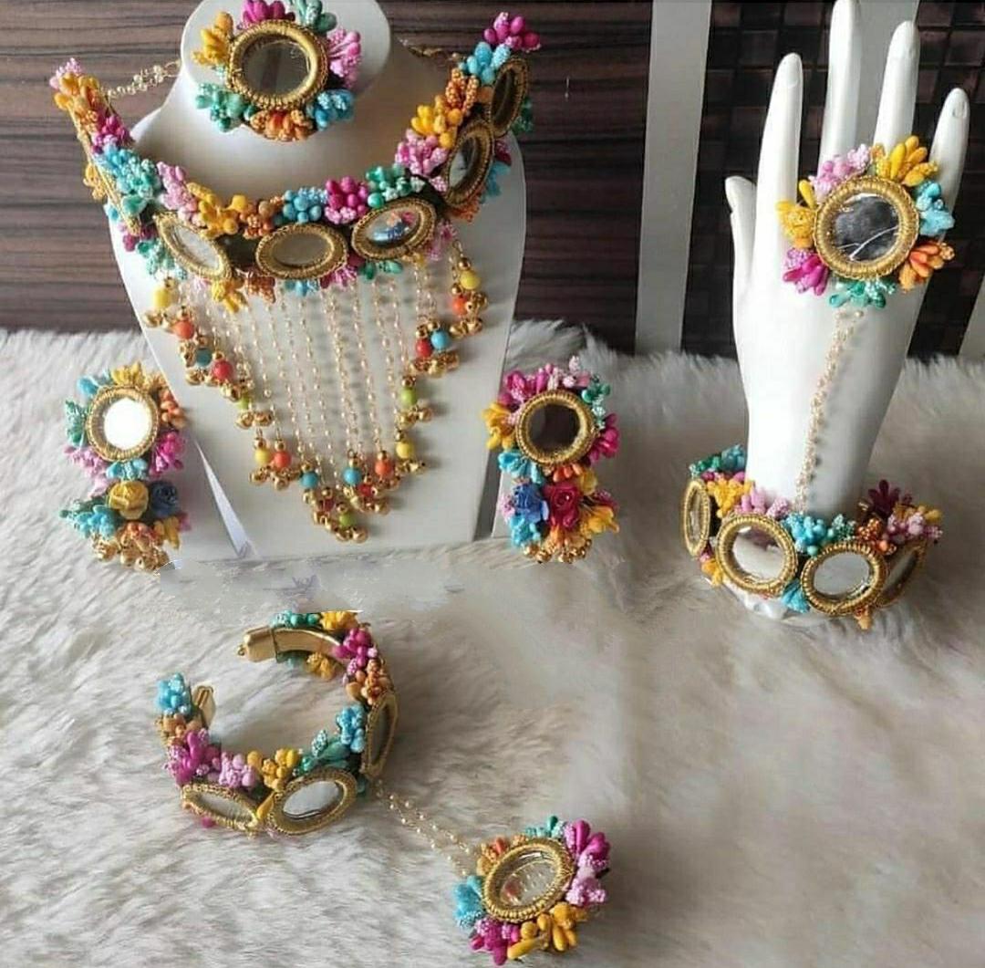 Mirror Flower jewellery for haldi /Mehendi