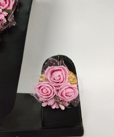 LAMANSH Necklace , Earring, Maangtika Set Pink / Free Size / Bridal Style New Jaipur Handicraft Artificial Floral Jewellery Set