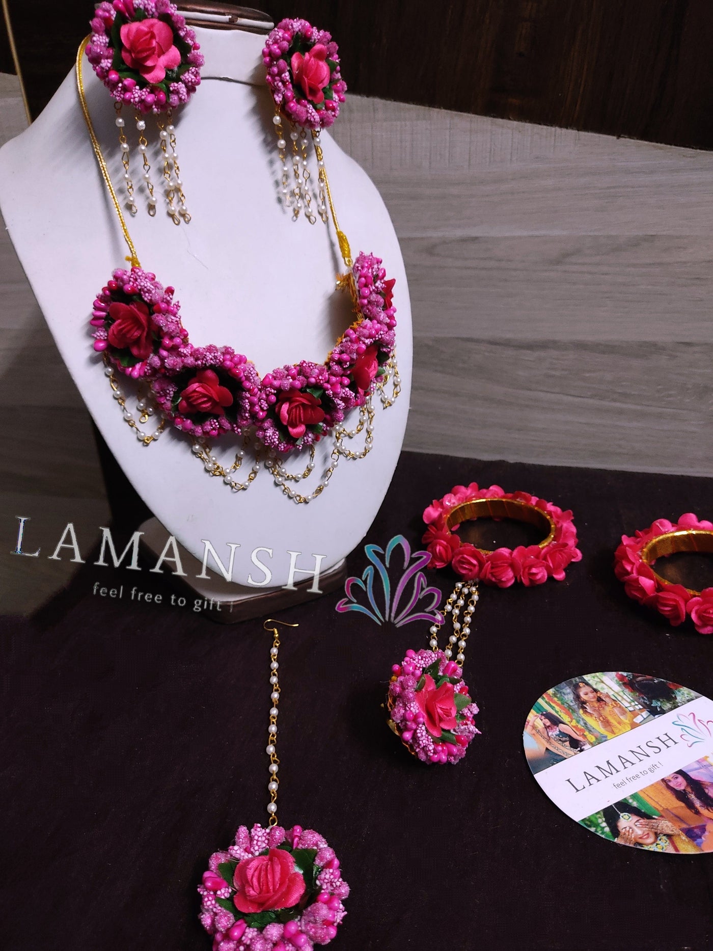 Lamansh Necklace, Earrings, Bracelets & Maangtika LAMANSH® Special Haldi Mehendi 🌺 Jewellery Set