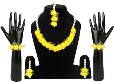Yellow Flower Jewellery set for haldi ceremony with bracelet set 