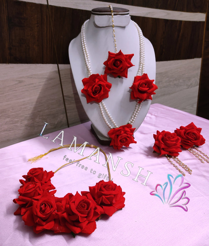 LAMANSH® Designer Rose Red Floral 🌺 Jewellery Set for Women