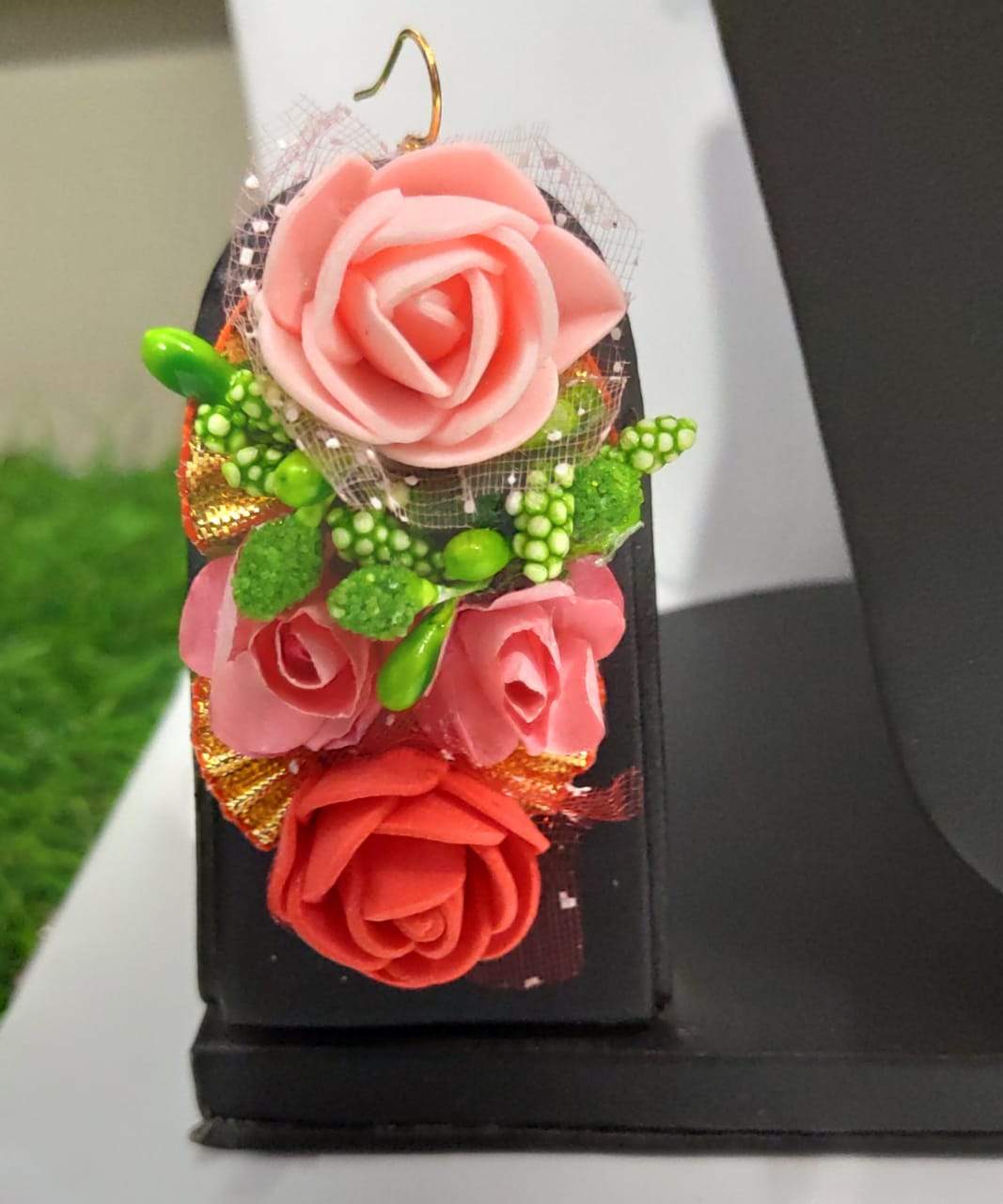 Lamansh Necklace, Earrings & Maangtika set 1 Necklace, 2 Earrings,1 Maangtika set / Red-Pink-Green LAMANSH® Designer Floral Jewellery Set for Women & Girls