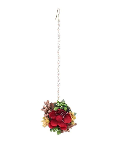 Lamansh Necklace, Earrings & Maangtika set 1 Necklace, 2 Earrings,1 Maangtika set / Red-White LAMANSH® Designer Floral Jewellery Set for Women & Girls / Haldi Set