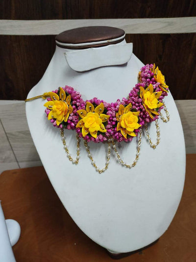 Lamansh Necklace, Earrings & Maangtika set 1 Necklace  set / Pink-Yellow LAMANSH® Designer Floral Jewellery Set for Women & Girls / Necklace set