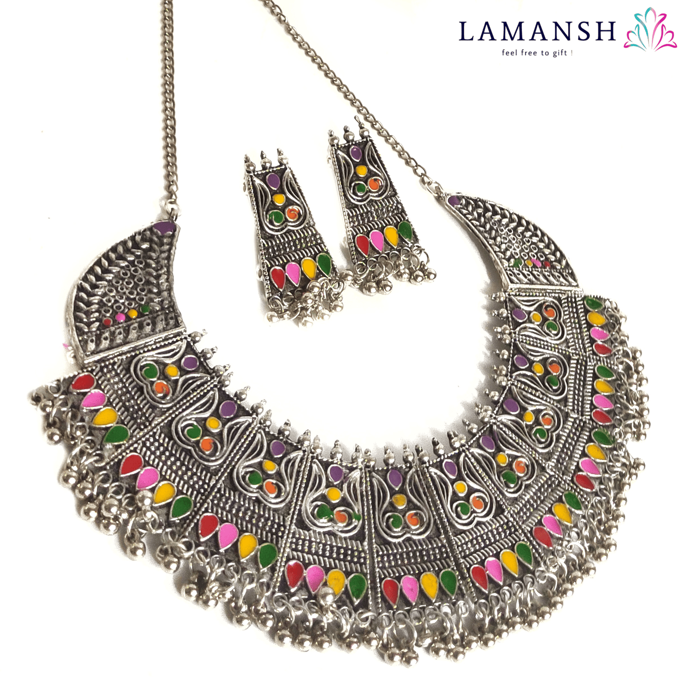 Lamansh Necklace & Earrings Set Silver / Silver Oxidised Lamansh Silver Oxidized Jewellery Set