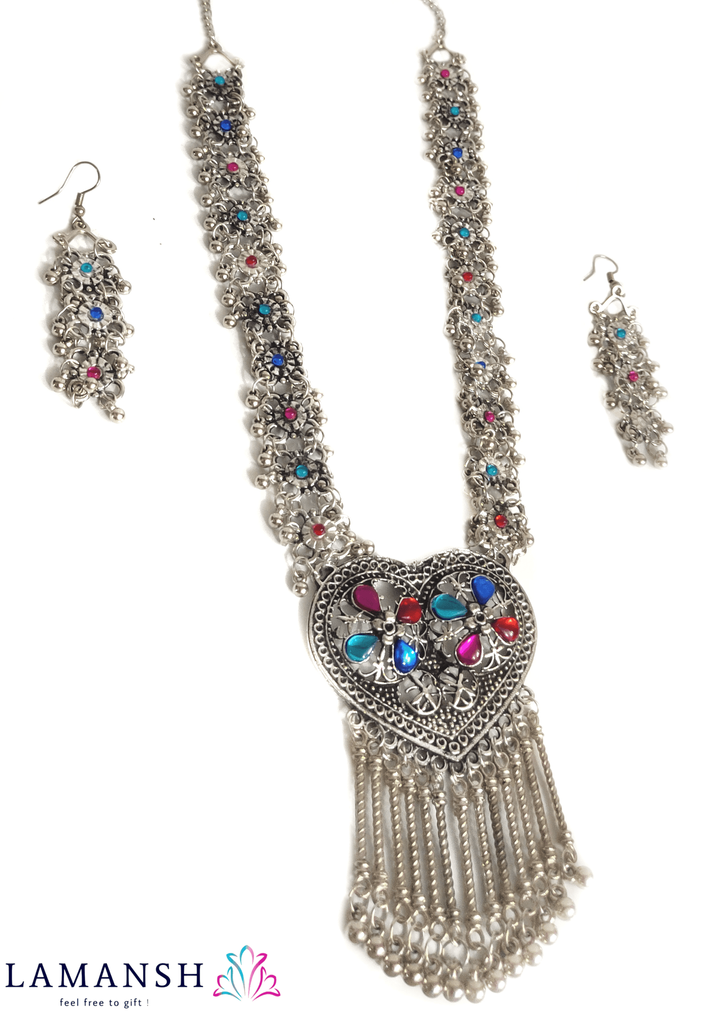 Lamansh Necklace & Earrings Set Silver / Silver Oxidised Lamansh Silver Oxidized Jewellery Set
