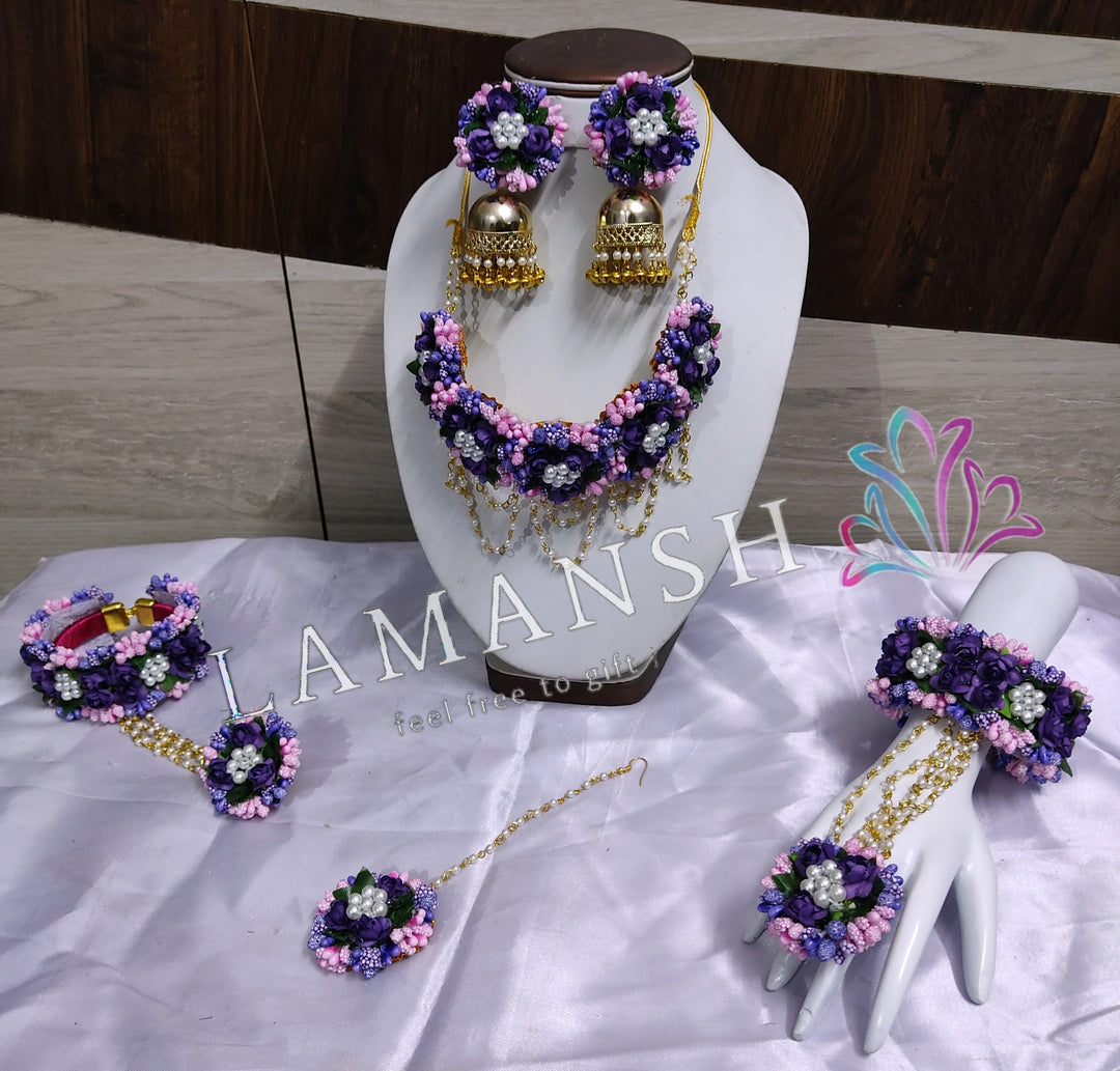 LAMANSH Royal Purple Flower Fabric Hand Jewellery Haldi Baby Shower Lamansh