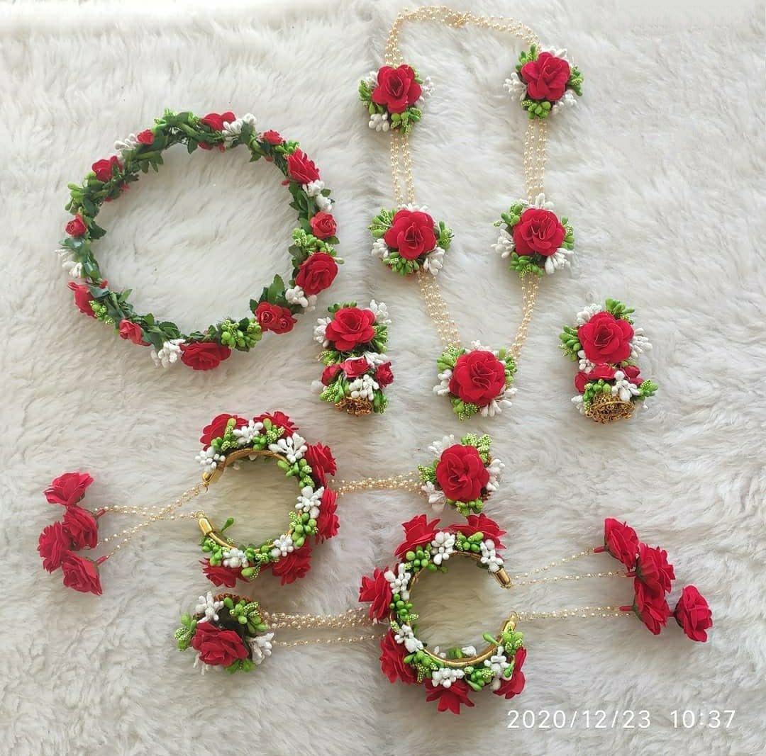 Red Flower Jewellery set with Tiara set 