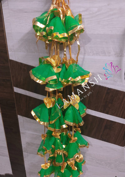 Lamansh net hangings Green / Net Fabric & Gota / 10 LAMANSH® Green ( Pack of 10 ) 4 ft Net Hangings for Wedding Backdrops / Indian Haldi & Wedding Event Decoration