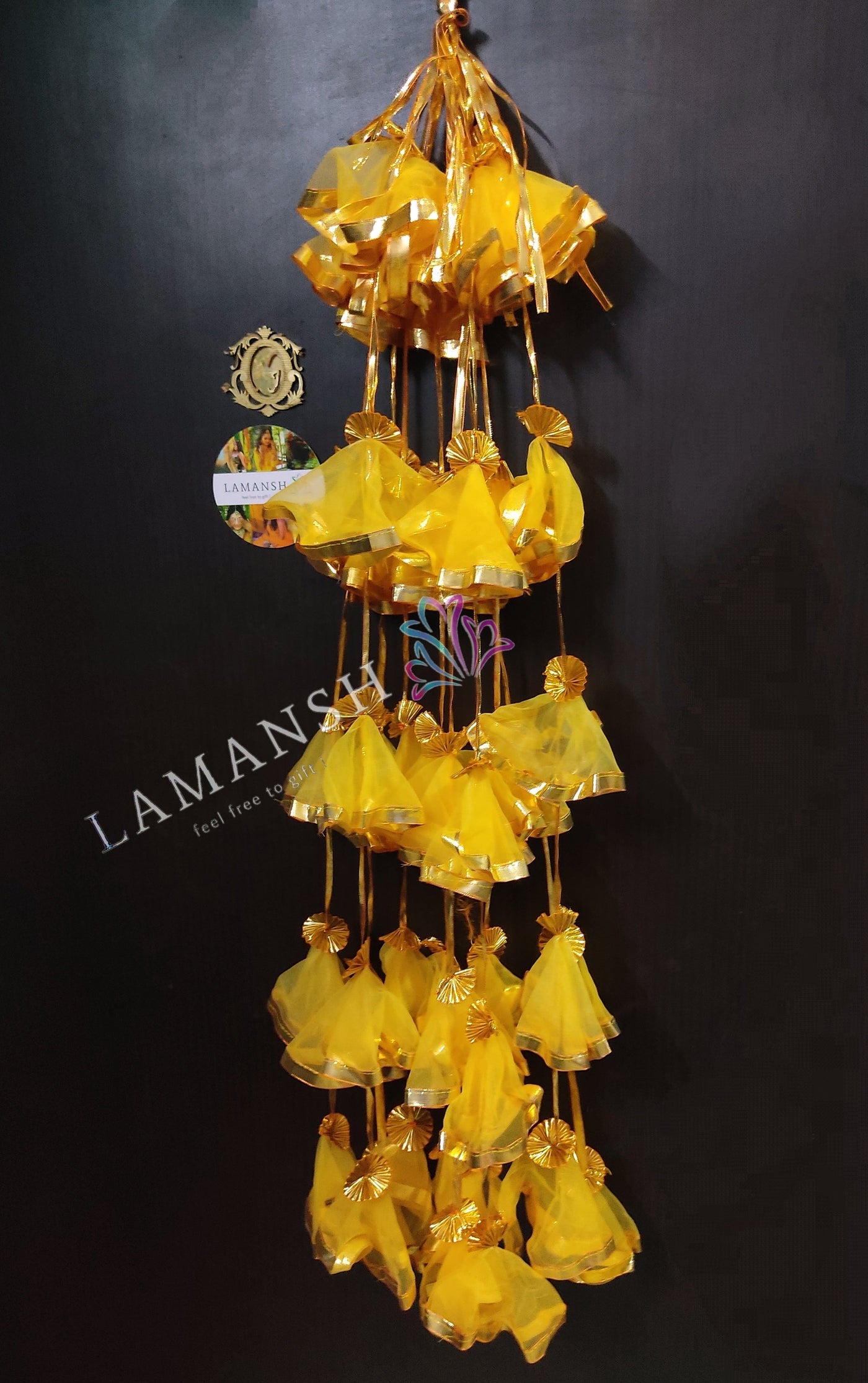 Lamansh net hangings LAMANSH® ( Pack of 10 ) 4 ft Net Hangings for Wedding Backdrops / Fabric Gota hangings for Haldi & Indian Wedding Event Decoration