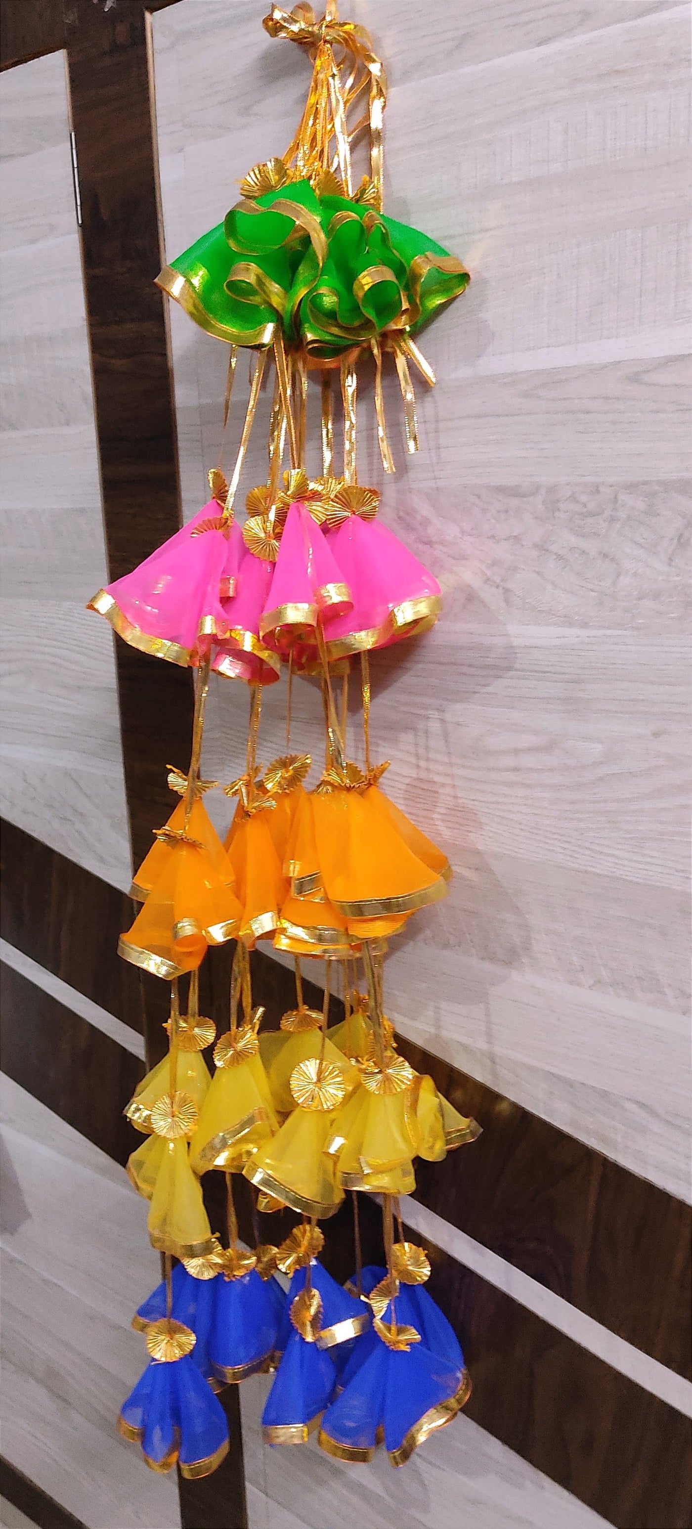 Lamansh net hangings Multicolor / Net & Gota / 100 LAMANSH® (Pack of 100) 4 ft Multicolor Gota Net Decorative Hanging for Wedding Backdrops/Navratri , Diwali Haldi & Wedding Event Decoration