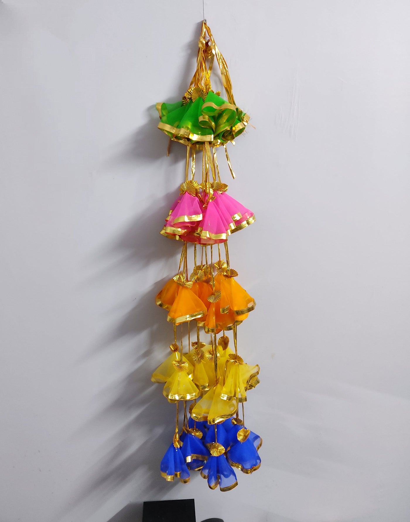 Lamansh net hangings Multicolor / Net & Gota / 100 LAMANSH® (Pack of 100) 4 ft Multicolor Gota Net Decorative Hanging for Wedding Backdrops/Navratri , Diwali Haldi & Wedding Event Decoration