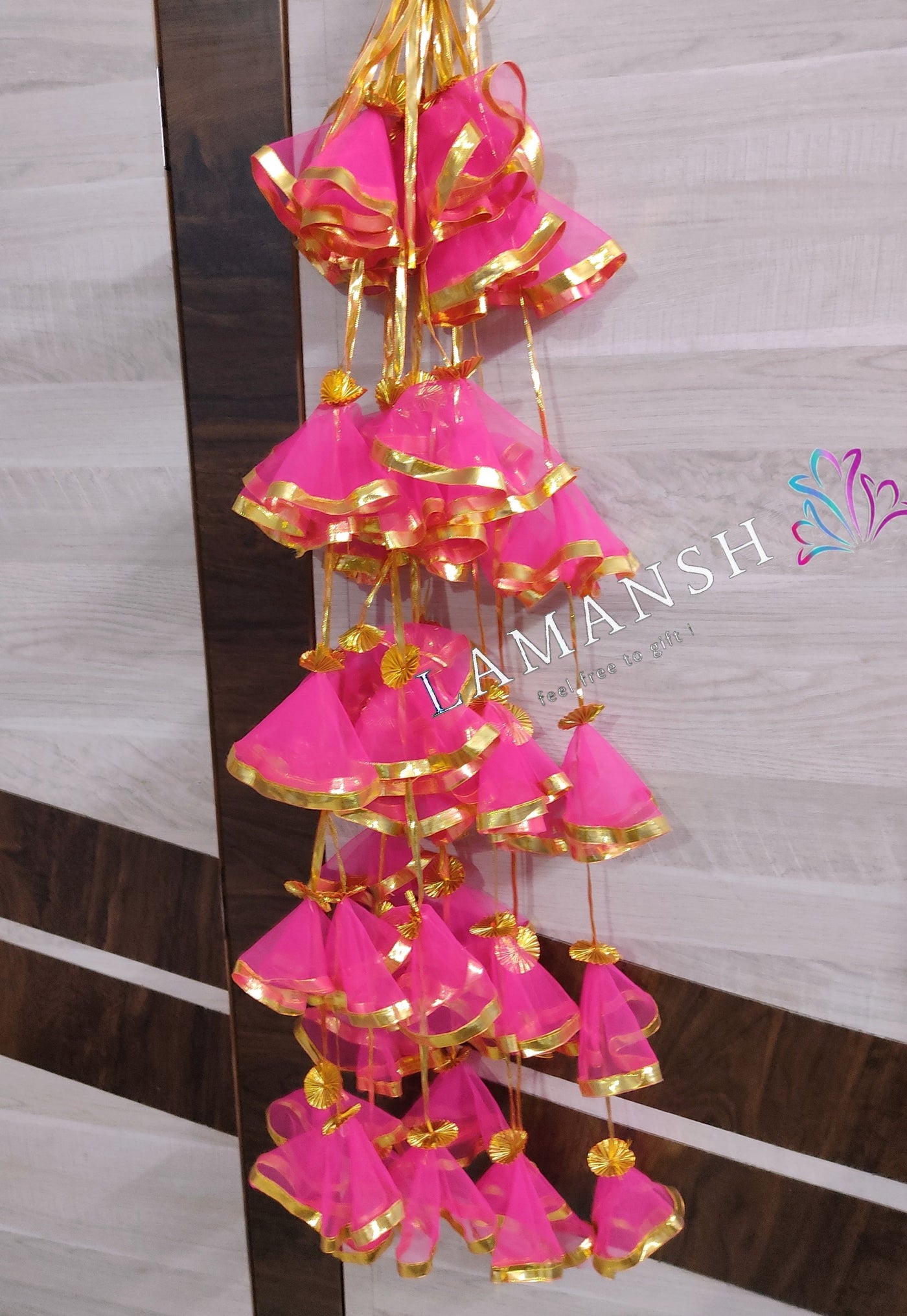 Lamansh net hangings Net Fabric & Gota / Hot pink LAMANSH® ( Pack of 10 ) 4 ft Net Hangings for Wedding Backdrops / Fabric Gota hangings for Haldi & Indian Wedding Event Decoration