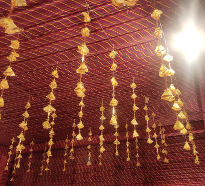 Lamansh net hangings Yellow / Net & Gota / 100 LAMANSH® (Pack of 100) 4 ft Yellow Gota Net Decorative Hanging for Wedding Backdrops/Navratri , Diwali Haldi & Wedding Event Decoration