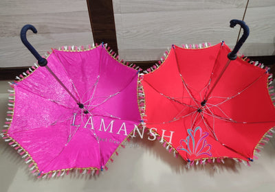 LAMANSH Orange - Pink / Cotton / 2 LAMANSH® ( Pack of 2) Handicrafts and Beautiful Jaipuri Print Handmade Embroidery Work Umbrella Useful for Party Decoration, Home Decor, Pre Wedding