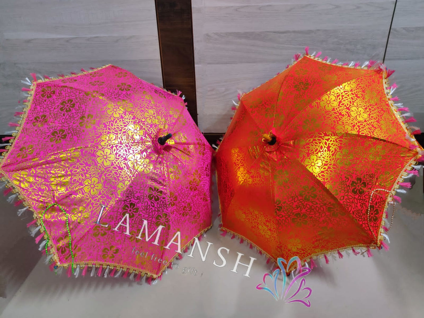LAMANSH Orange - Pink / Cotton / 2 LAMANSH® ( Pack of 2) Handicrafts and Beautiful Jaipuri Print Handmade Embroidery Work Umbrella Useful for Party Decoration, Home Decor, Pre Wedding