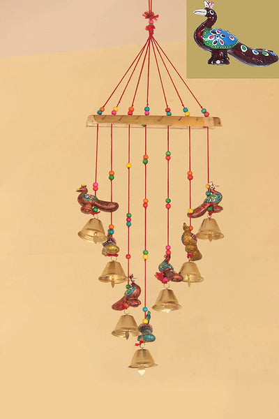 Peacock wooden bell hanging Toran set for home decor / decorative peacock bell Toran set 
