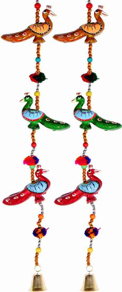 Lamansh Peacock Toran Multicolor / Standard / Peacock Lamansh® Pack of 2 Rajasthani Handicraft Peacock Wall/Door Hanging toran/showpiece/Figurine Metal Tapestry Artificial Beads for Home Décor